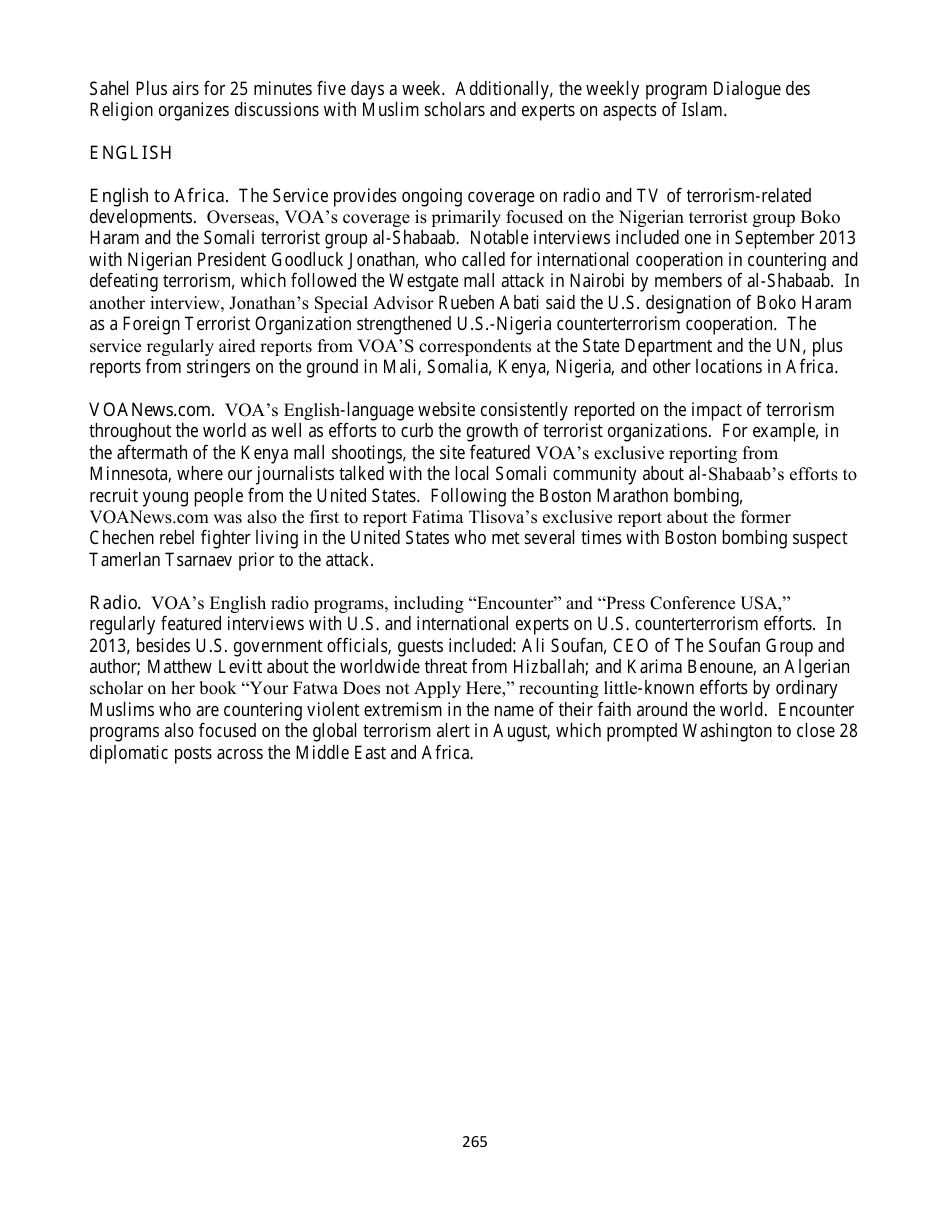 Country Reports on Terrorism, Page 265