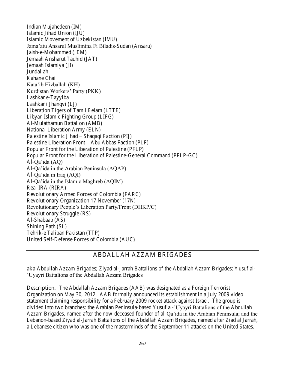 Country Reports on Terrorism, Page 267