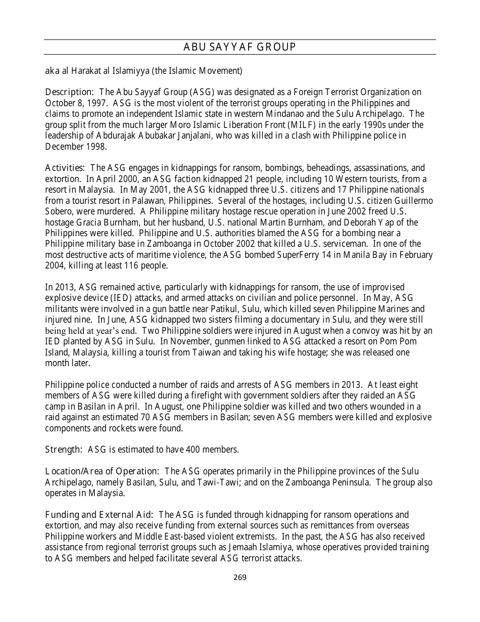 Country Reports on Terrorism, Page 269