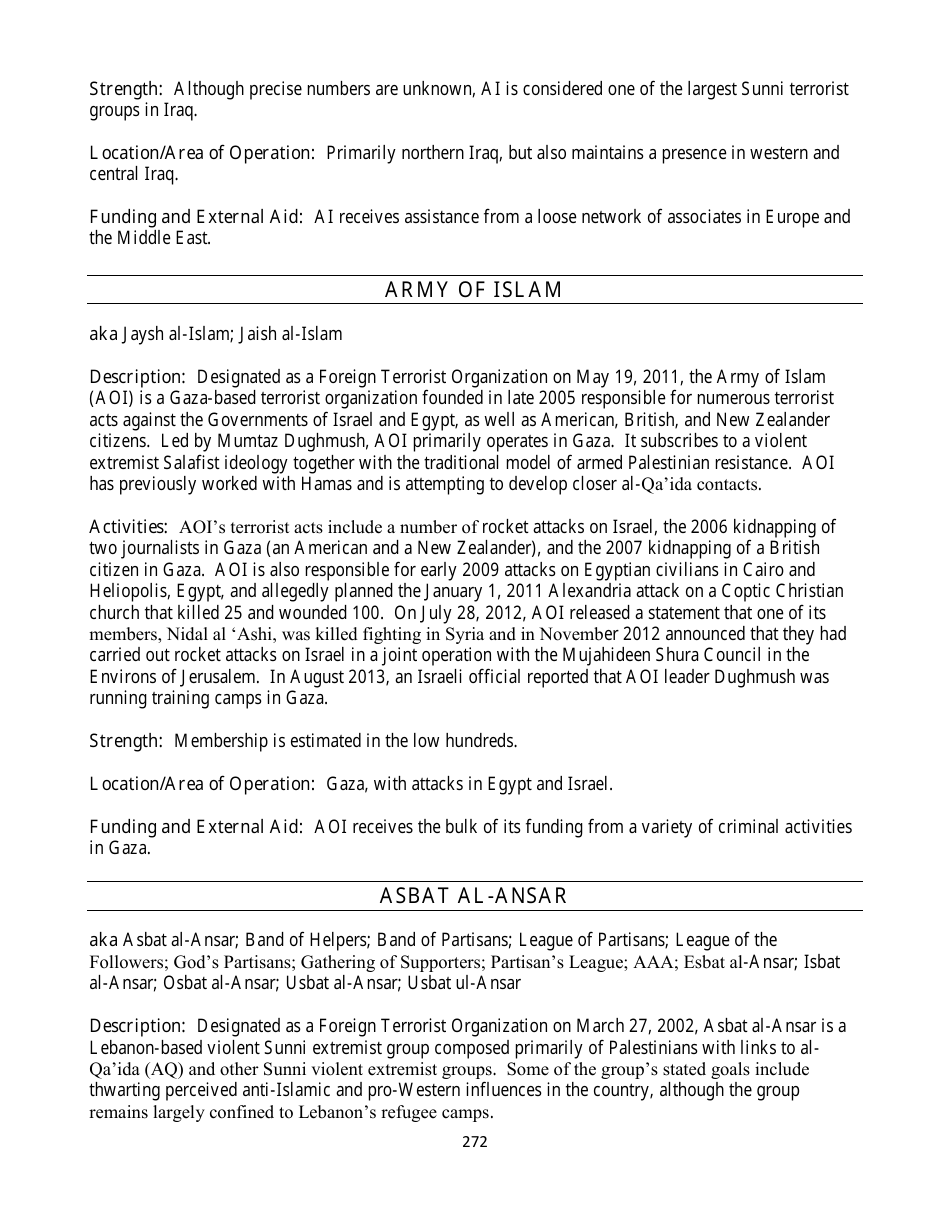 Country Reports on Terrorism, Page 272