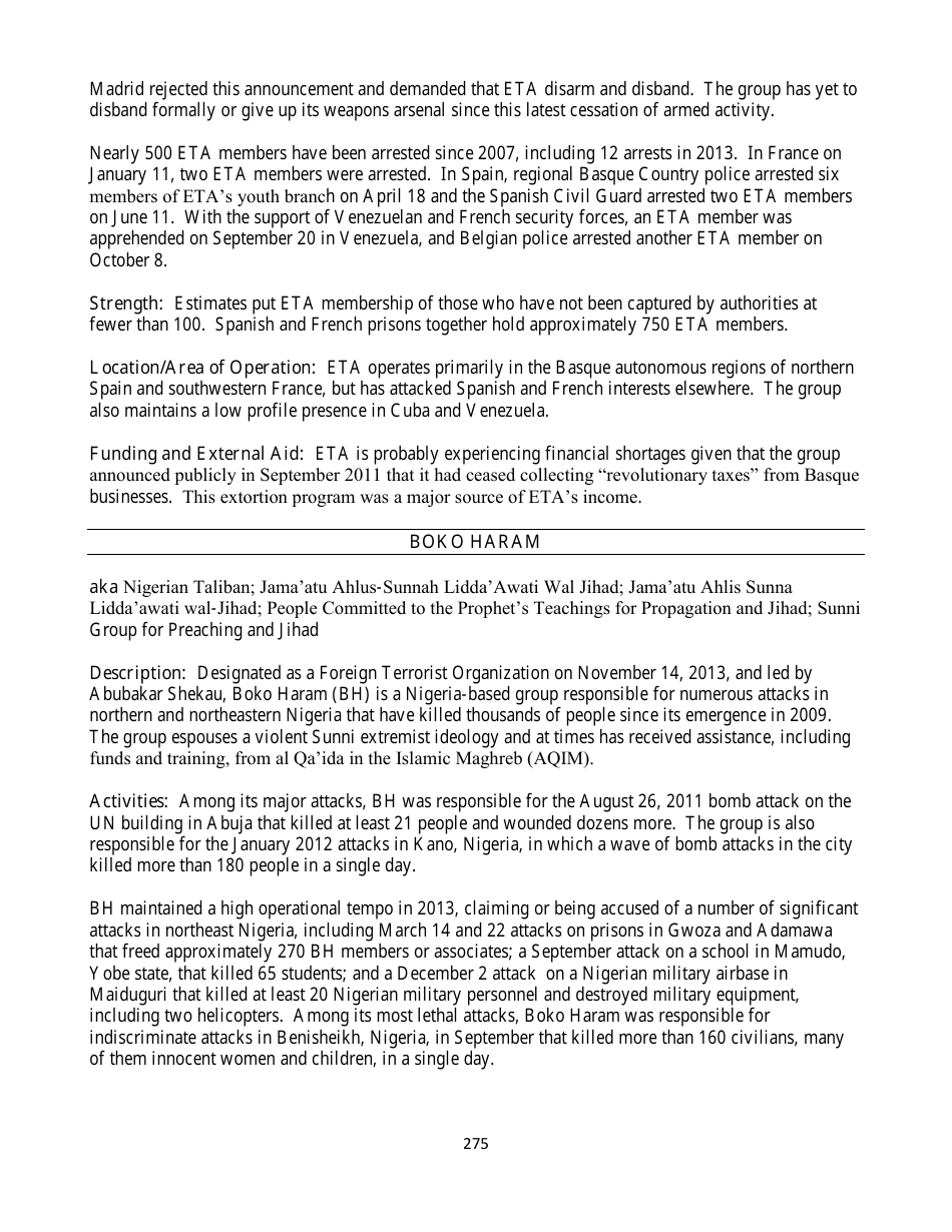 Country Reports on Terrorism, Page 275