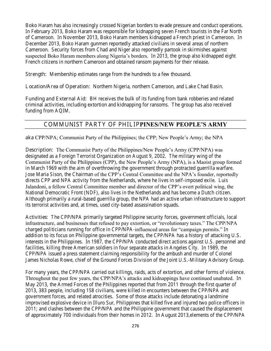 Country Reports on Terrorism, Page 276