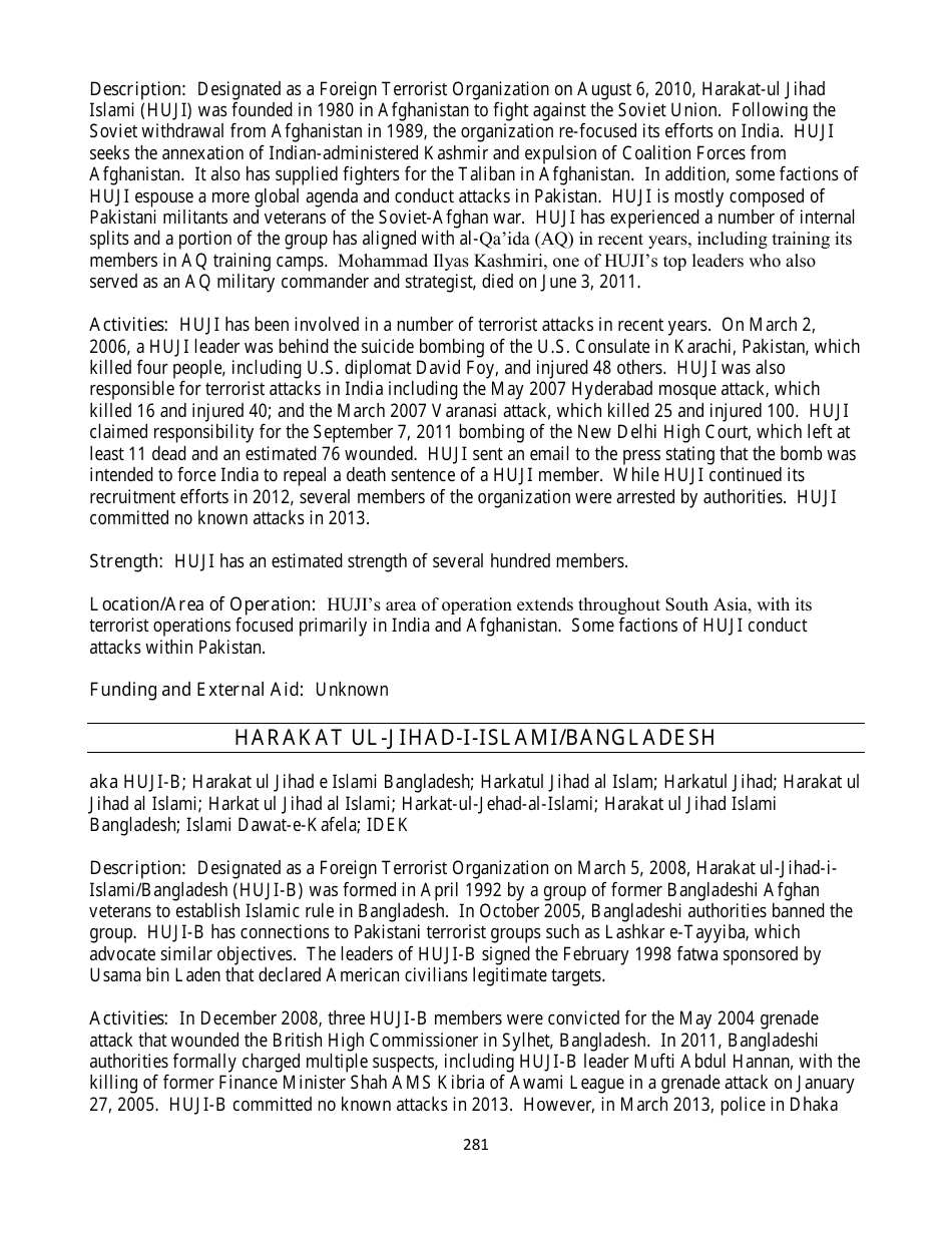 Country Reports on Terrorism, Page 281