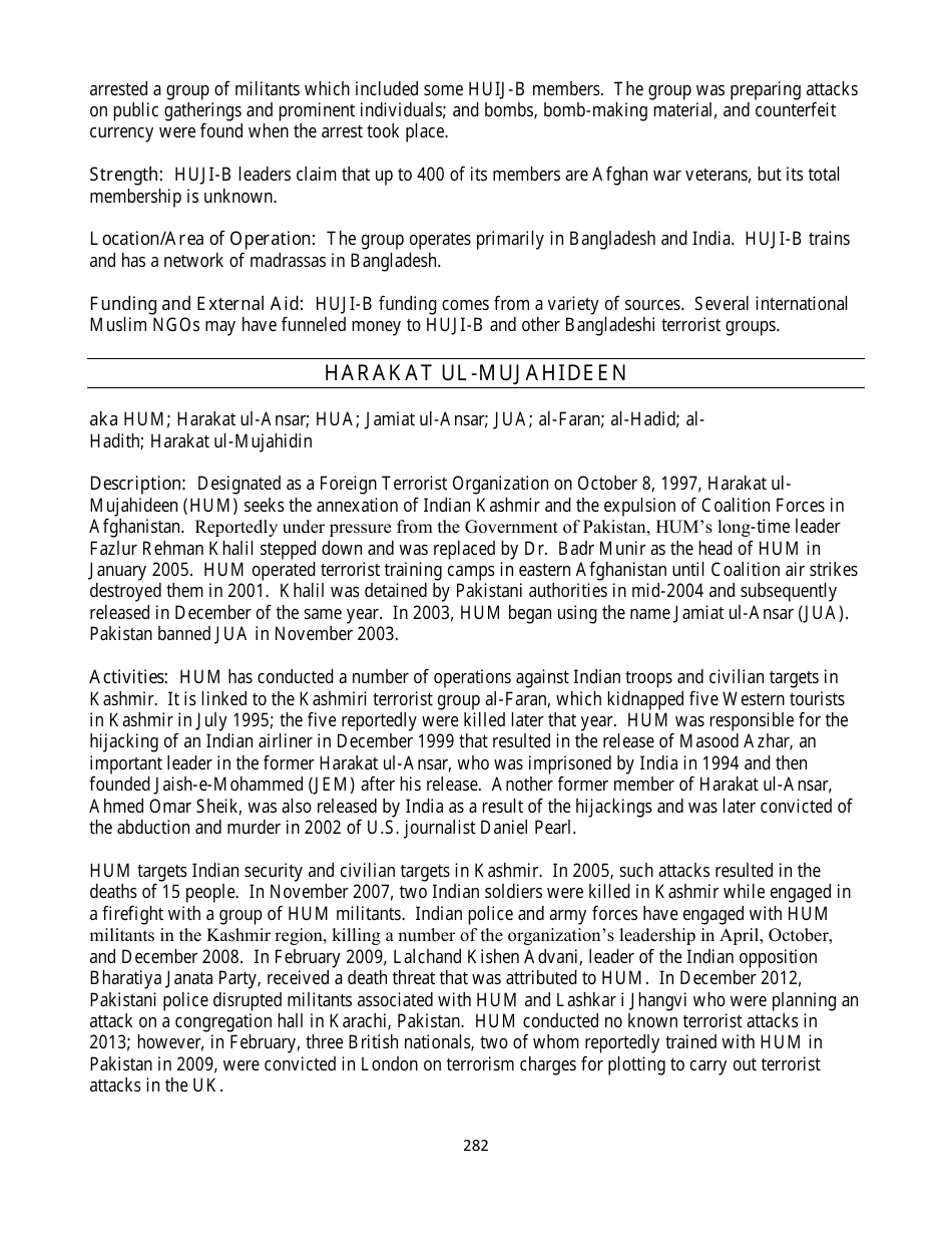 Country Reports on Terrorism, Page 282