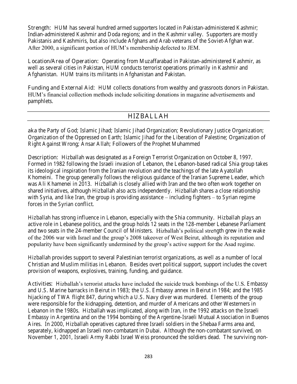Country Reports on Terrorism, Page 283