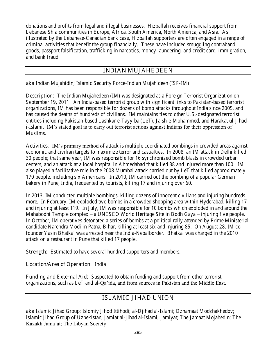 Country Reports on Terrorism, Page 285