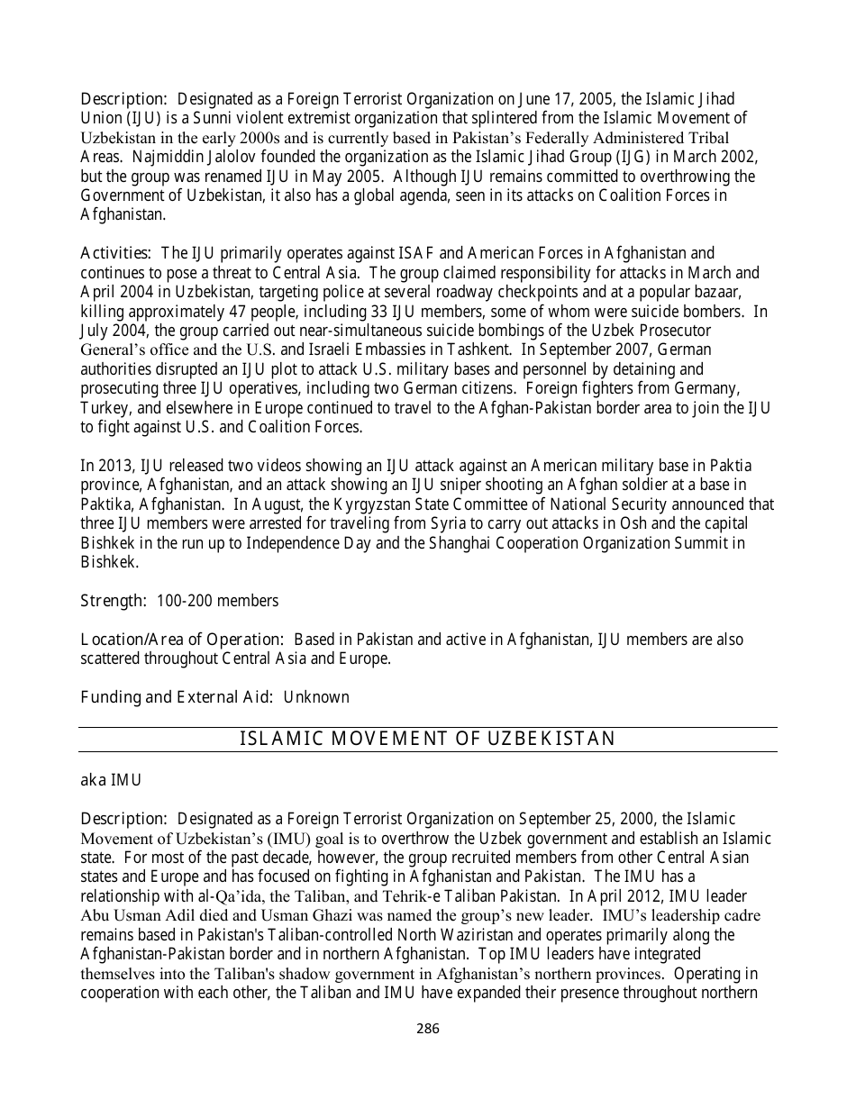 Country Reports on Terrorism, Page 286