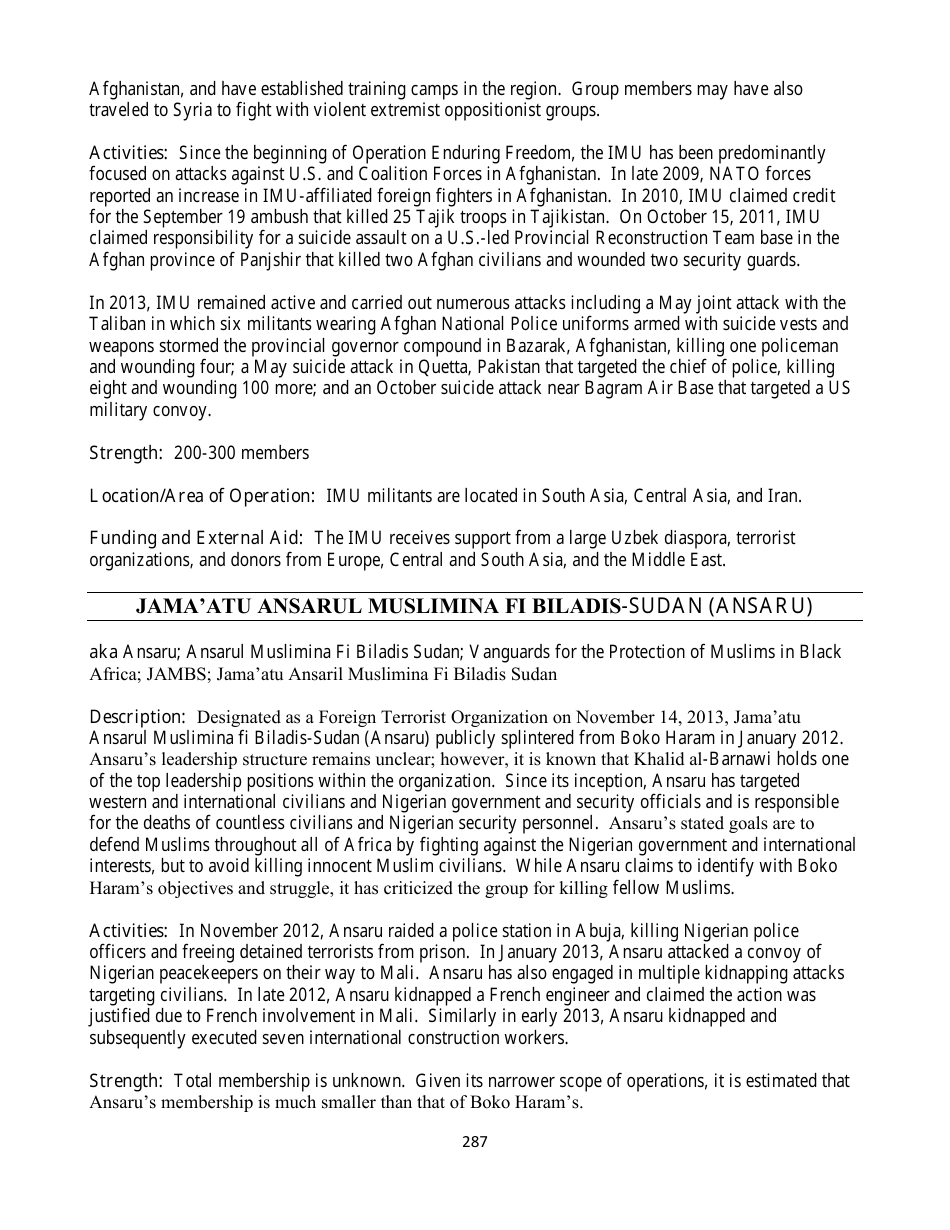 Country Reports on Terrorism, Page 287