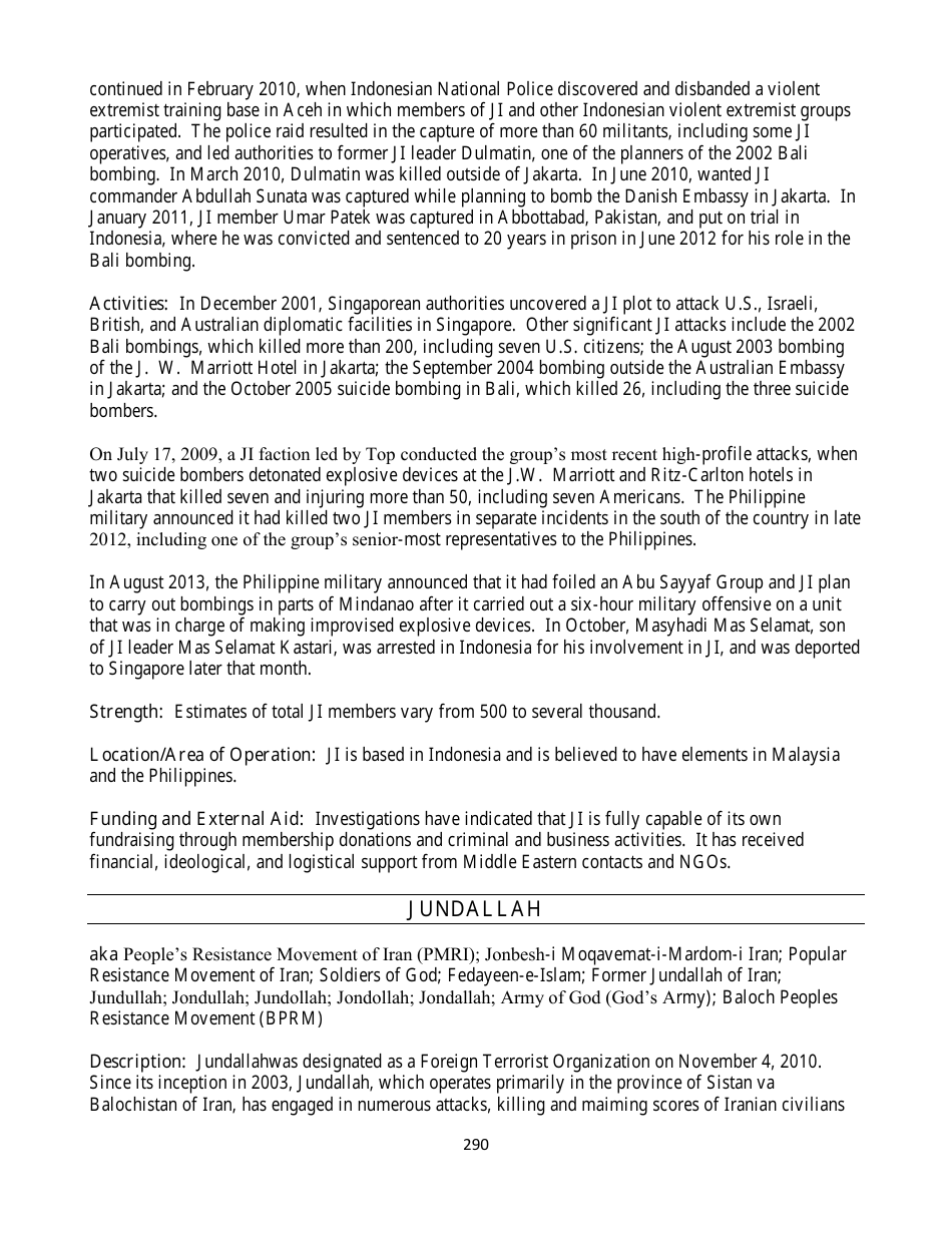 Country Reports on Terrorism, Page 290