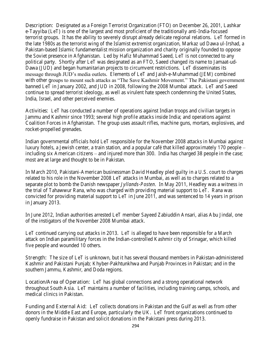 Country Reports on Terrorism, Page 294