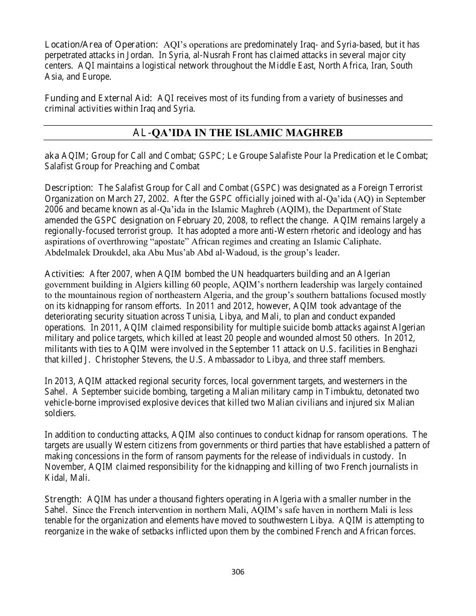 Country Reports on Terrorism, Page 306