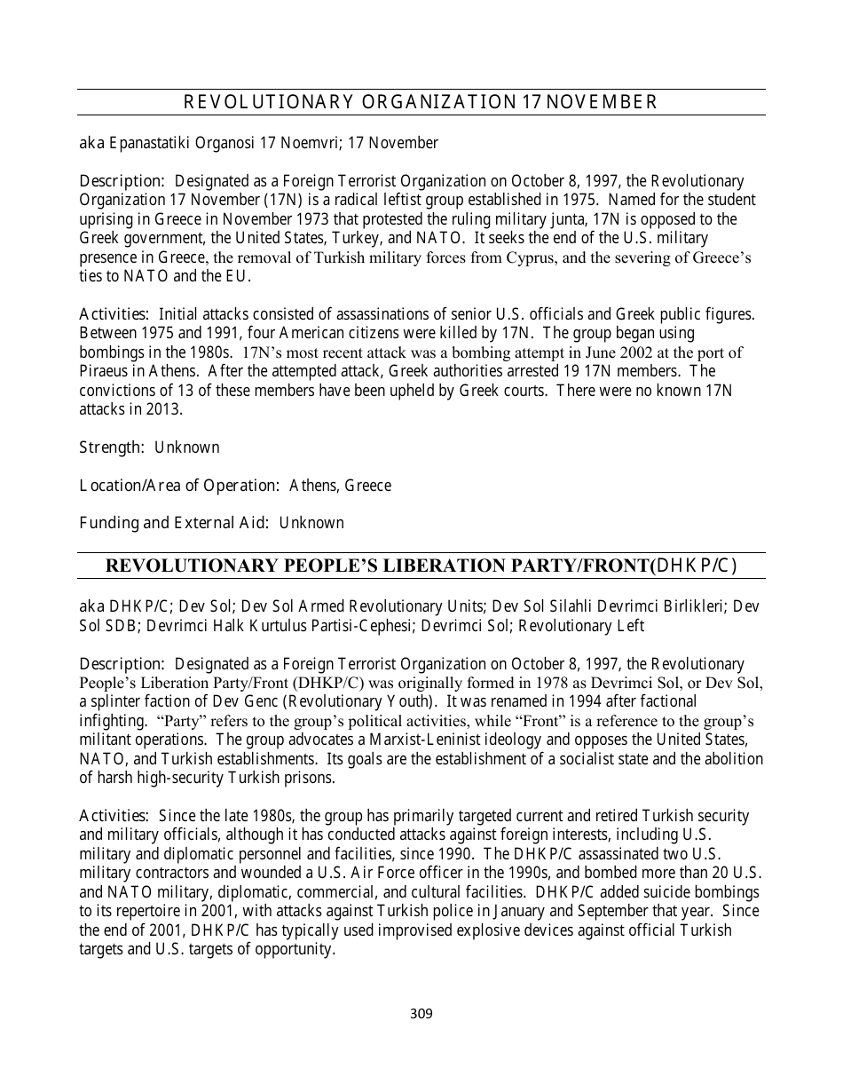 Country Reports on Terrorism, Page 309