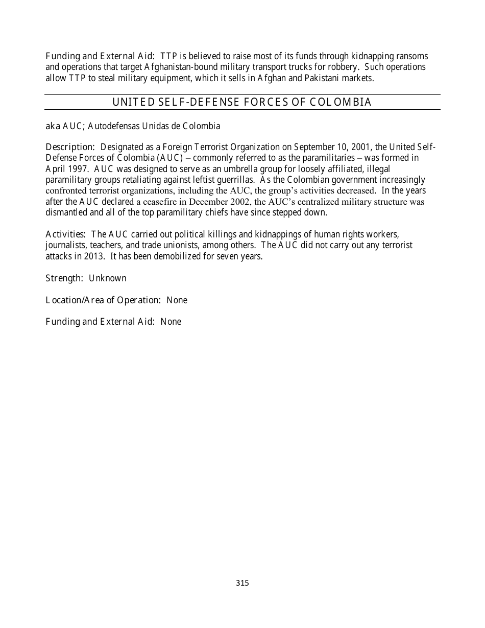Country Reports on Terrorism, Page 315