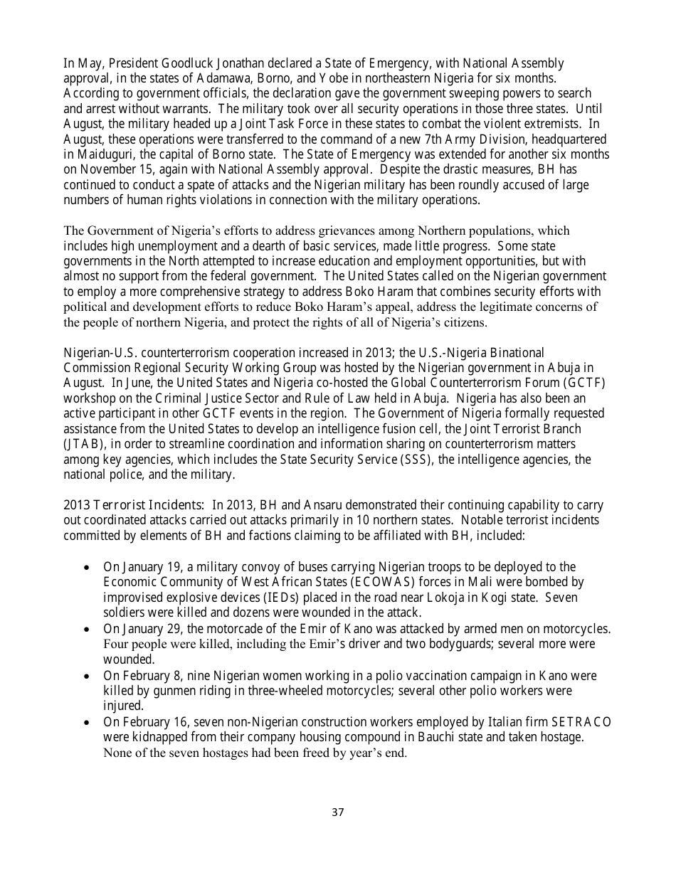 Country Reports on Terrorism, Page 37