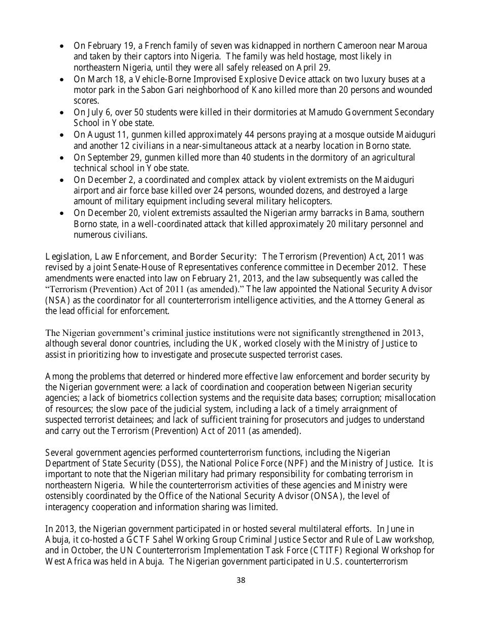 Country Reports on Terrorism, Page 38