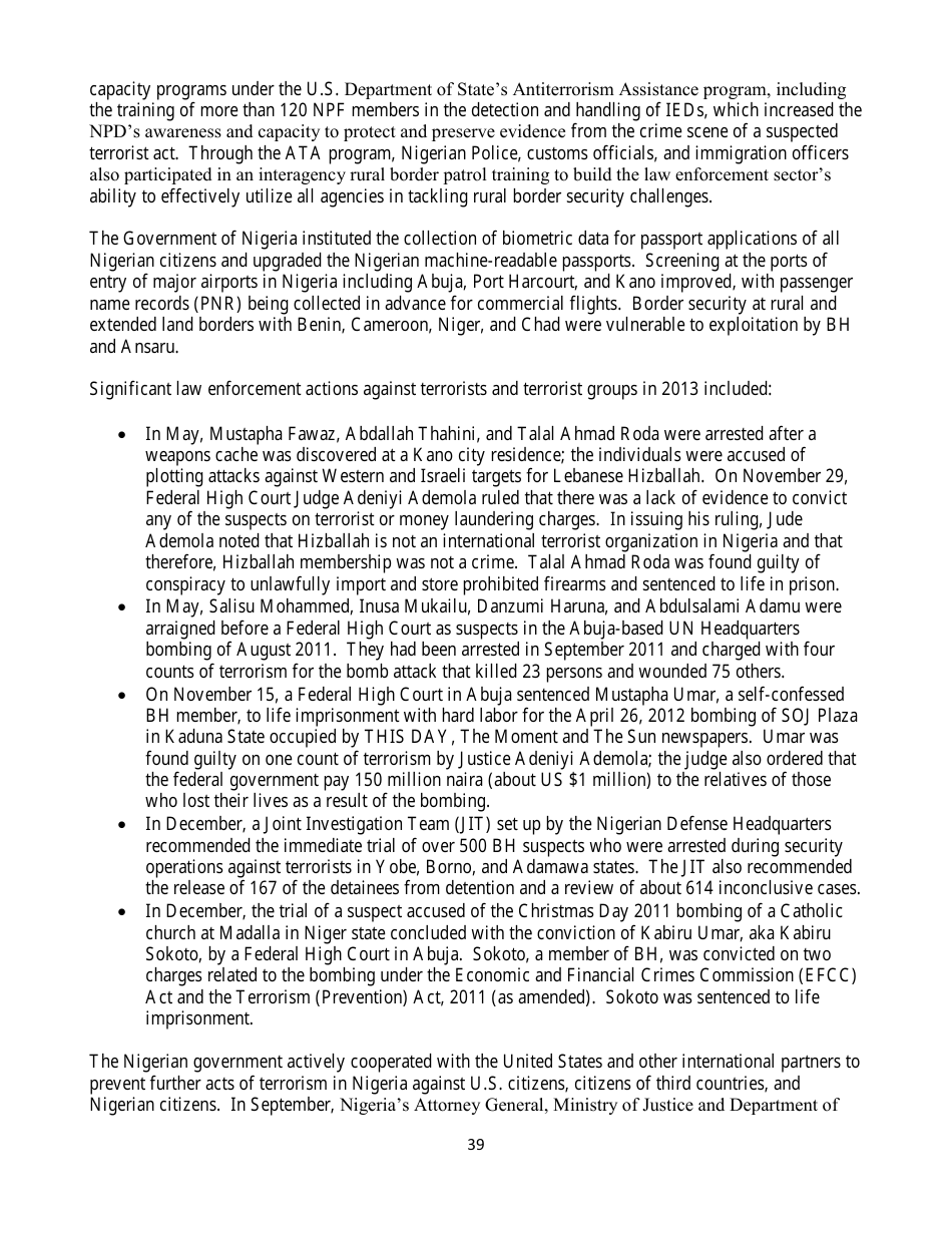 Country Reports on Terrorism, Page 39