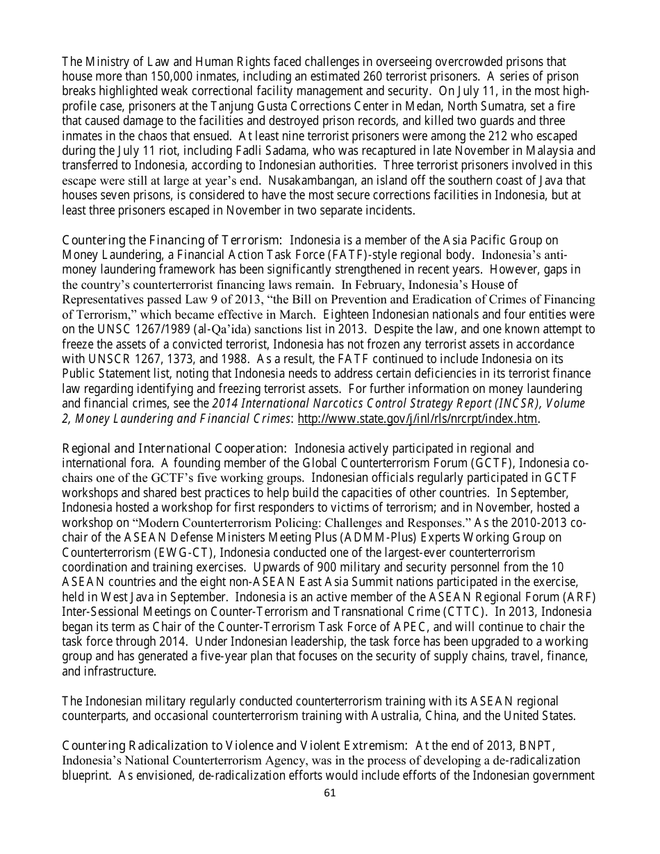 Country Reports on Terrorism, Page 61