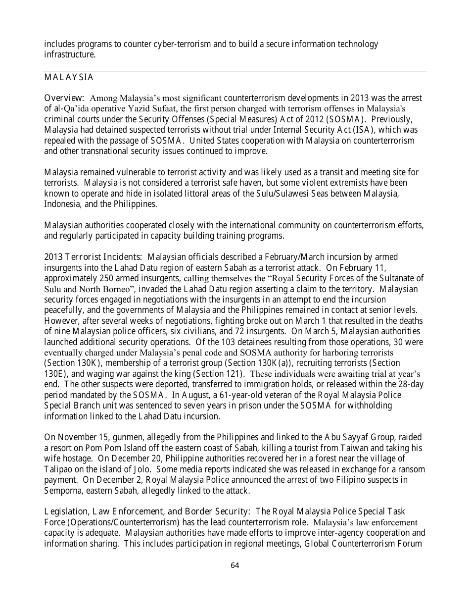 Country Reports on Terrorism, Page 64