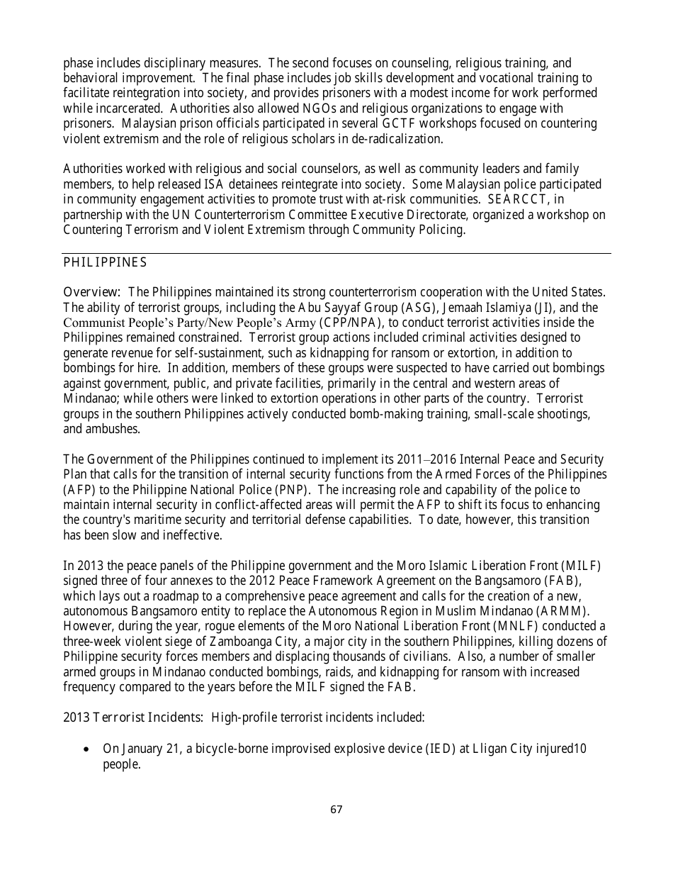 Country Reports on Terrorism, Page 67