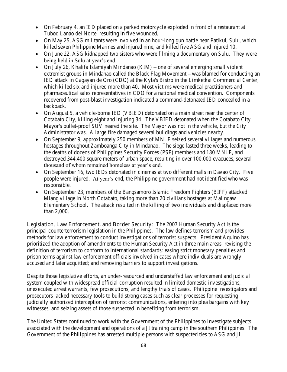 Country Reports on Terrorism, Page 68