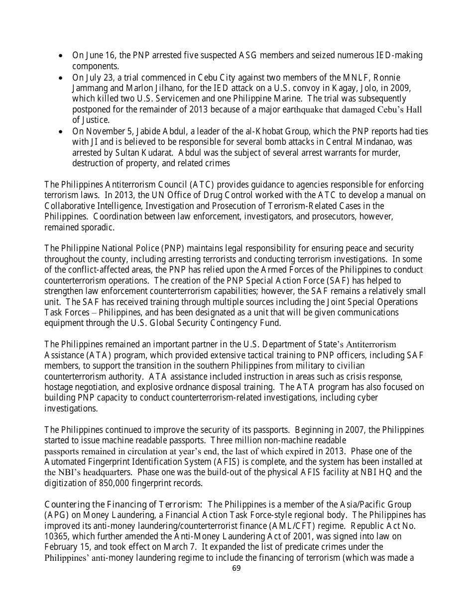 Country Reports on Terrorism, Page 69