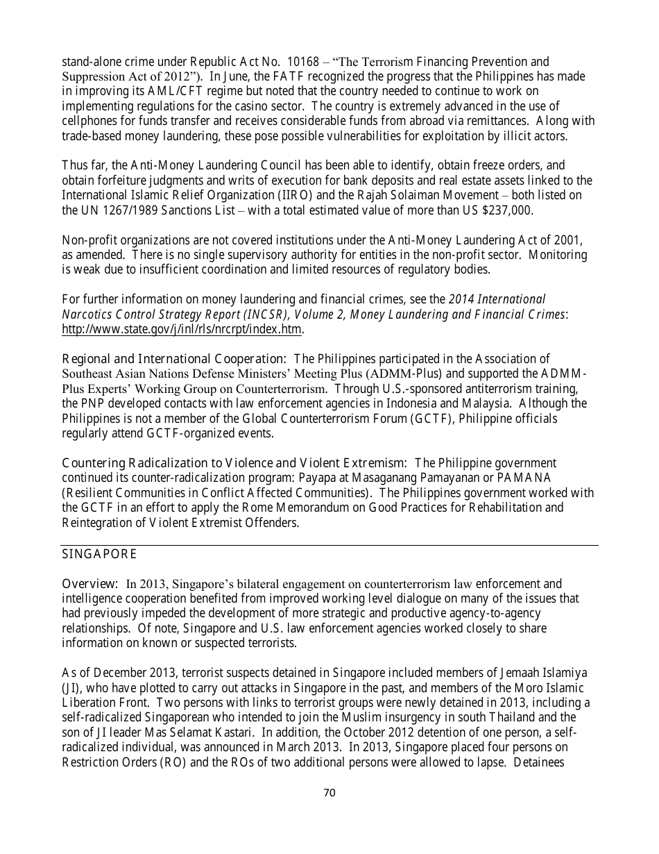 Country Reports on Terrorism, Page 70