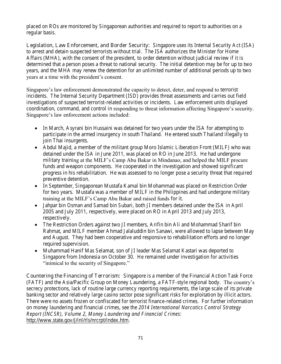 Country Reports on Terrorism, Page 71