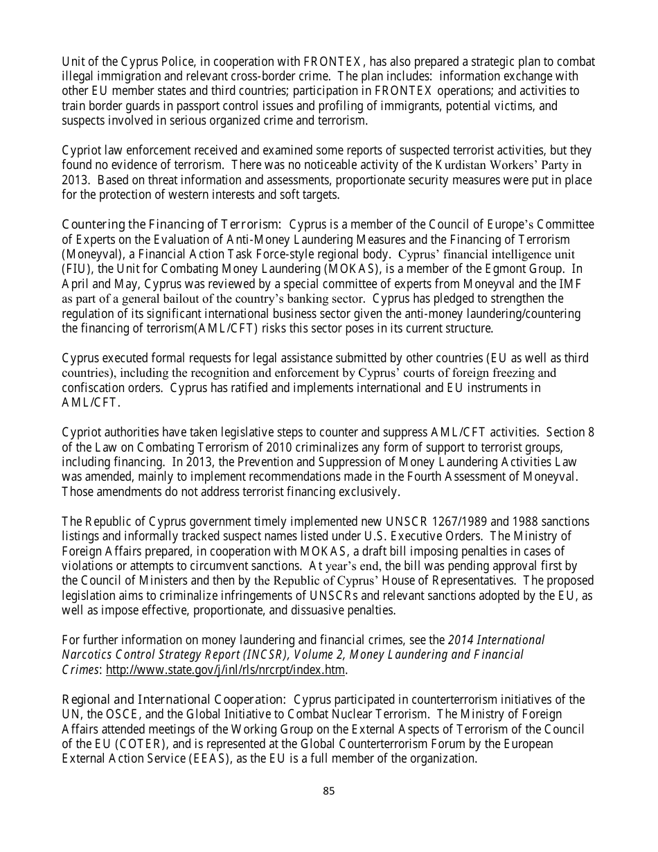 Country Reports on Terrorism, Page 85