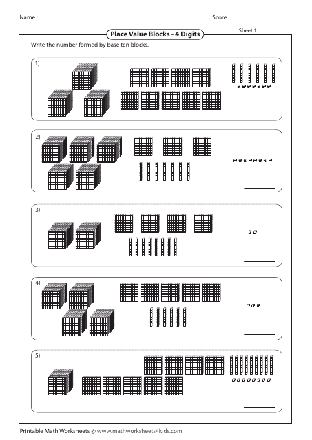 4-digits Place Value Block Worksheet With Answer Key