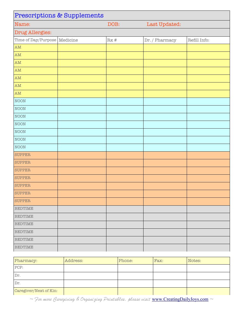 Medical Prescriptions & Supplements Schedule Template Download ...