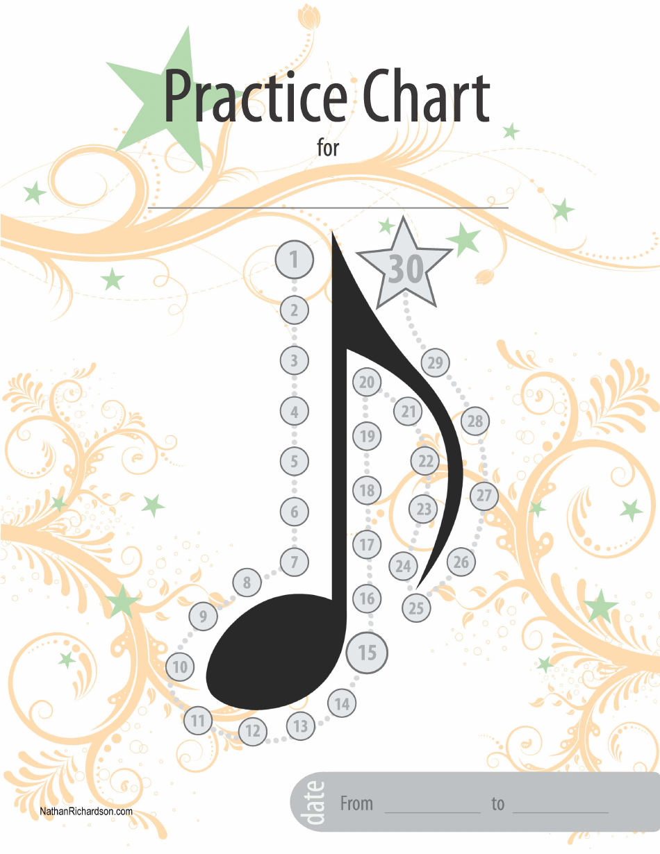 30 Days Music Practice Chart Template, Page 1