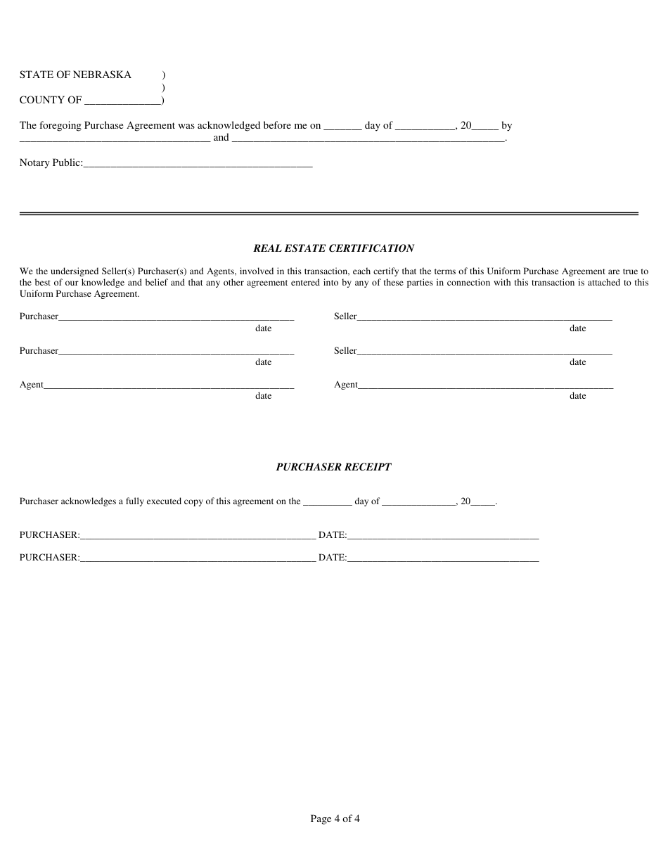 Nebraska Uniform Purchase Agreement Template - Fill Out, Sign Online ...