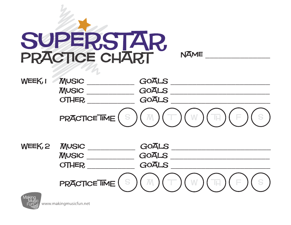 Superstar 2-week Music Practice Chart Template Preview