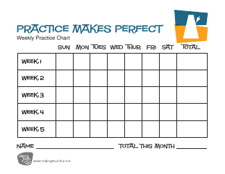 Document preview: Practice Makes Perfect Weekly Music Practice Chart Template - Blue and Orange
