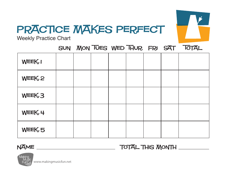 Practice Makes Perfect Weekly Music Practice Chart Template Blue and