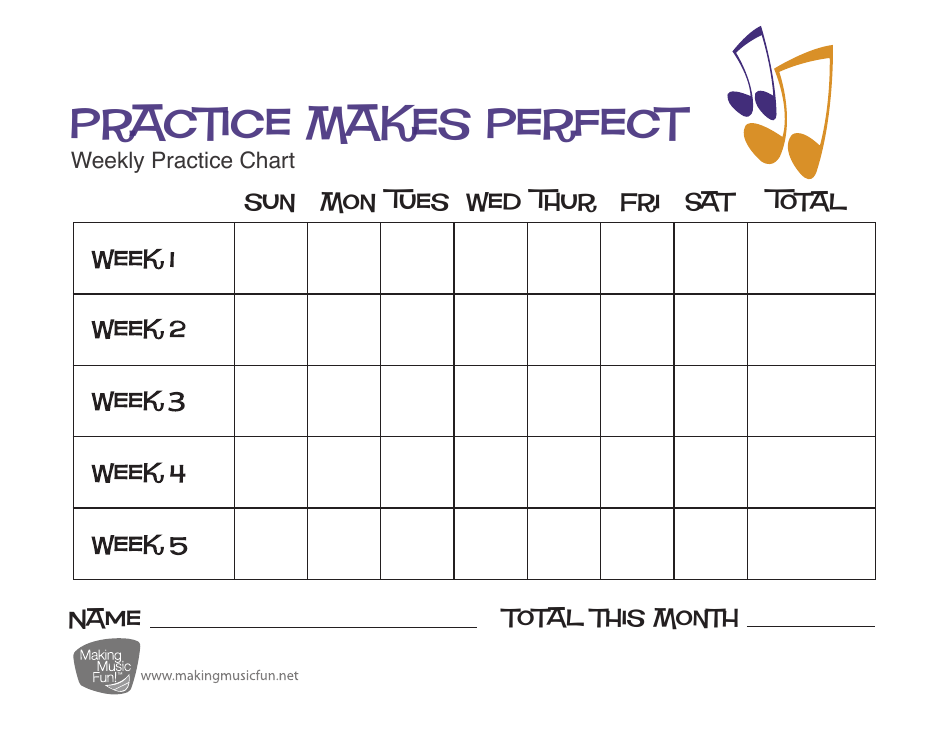 Weekly Music Practice Chart Template - Violet and Orange