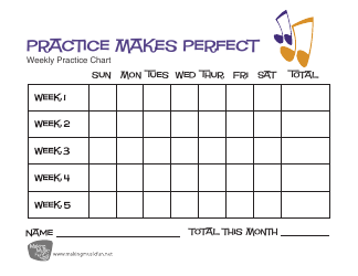 Document preview: Practice Makes Perfect Weekly Music Practice Chart Template - Violet and Orange