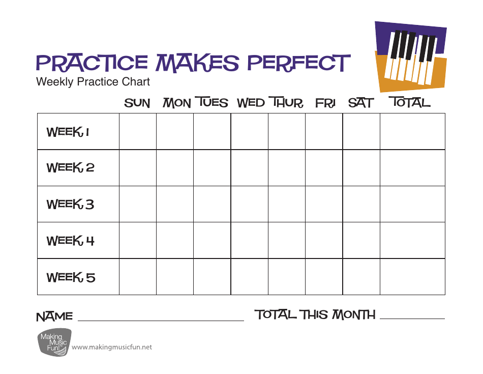 Weekly Piano Practice Chart Template - Track Your Progress and Stay Motivated