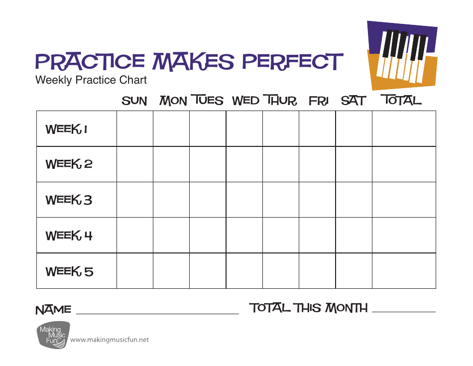 Weekly Piano Practice Chart Template Practice Makes Perfect Download Printable PDF