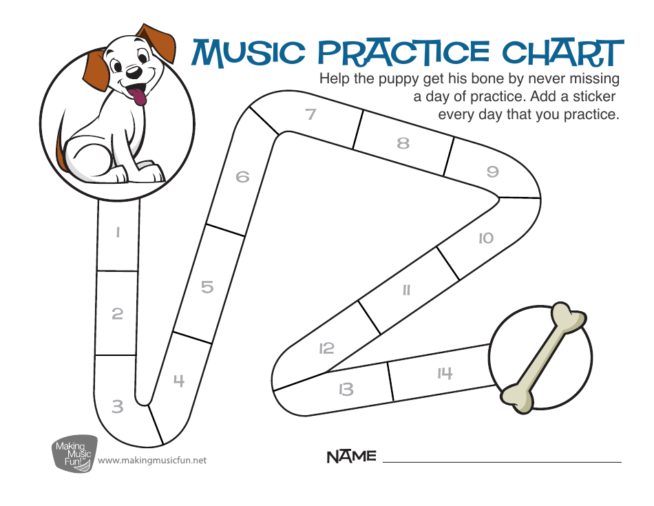 Music Practice Chart Template - Puppy, Page 1