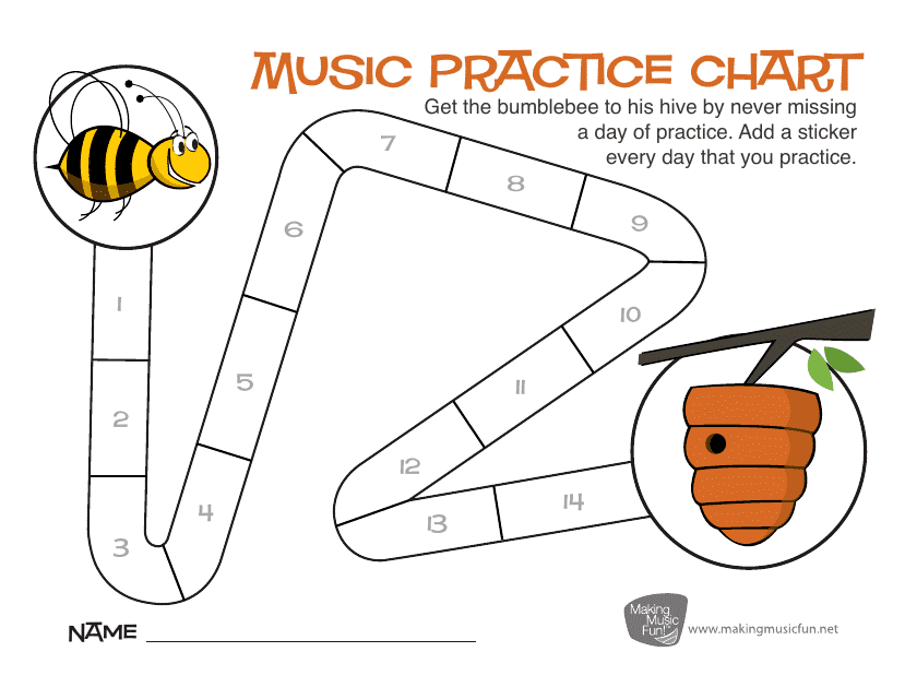 &quot;Music Practice Chart Template - Bumblebee&quot; Download Pdf