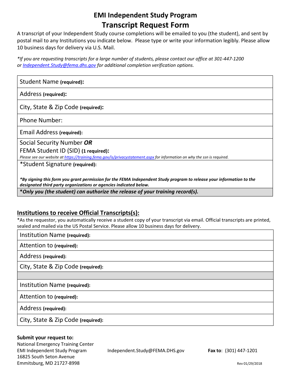 Transcript Request Form - Emi Independent Study Program - Fill Out ...