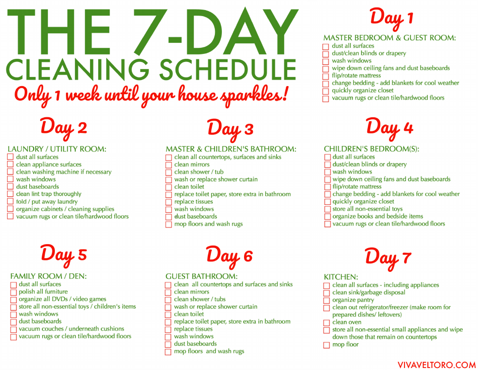 The 7-day House Cleaning Schedule Template - Stay organized and efficient with this comprehensive cleaning schedule template for your home.