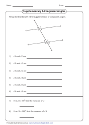 Supplementary &amp; Congruent Angles Worksheet With Answer Key