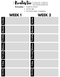 Document preview: A Realistic Weekly Cleaning Schedule Template - Greyscale