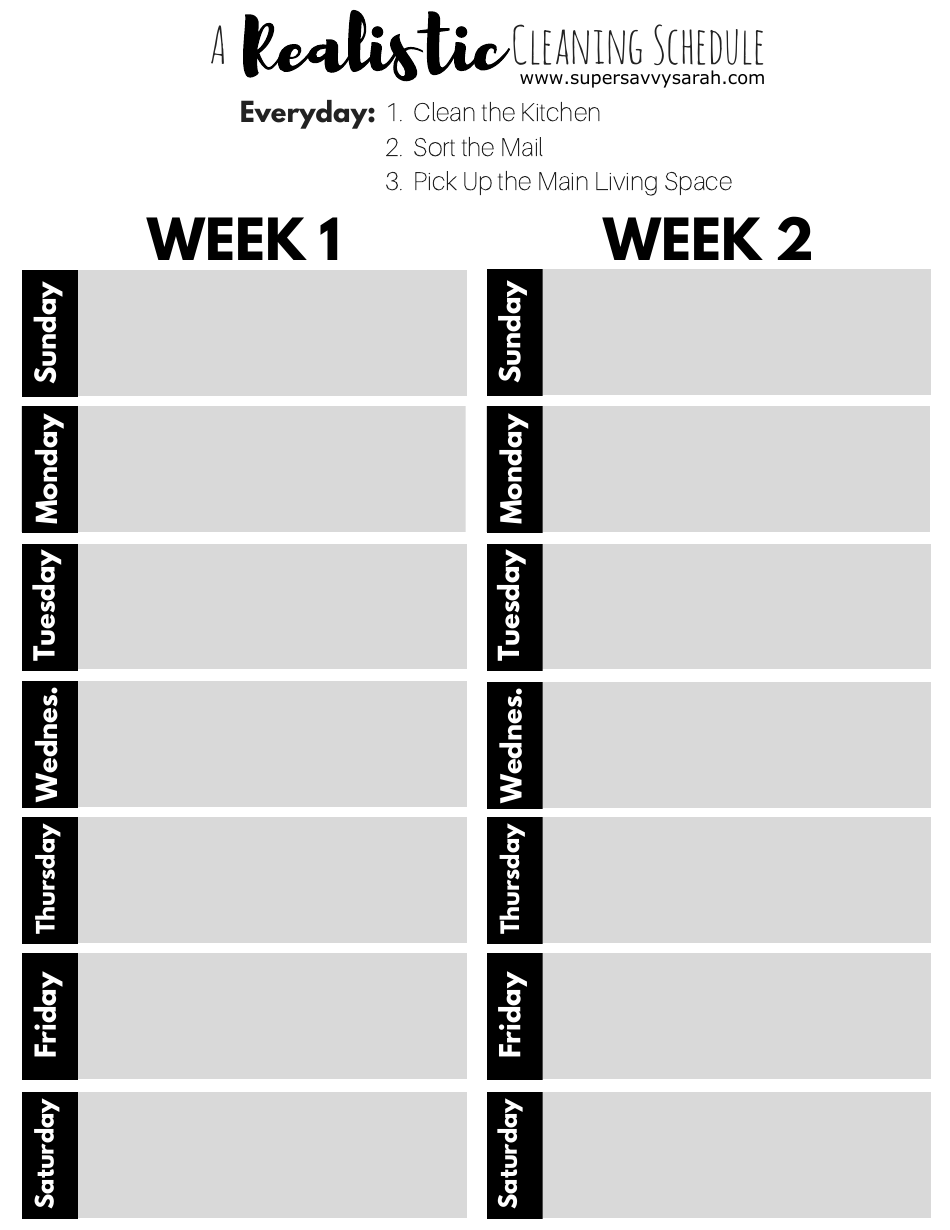 Get organized with our Realistic Weekly Cleaning Schedule Template in Greyscale. Easily keep tabs on cleaning tasks, deadlines, and progress with this practical template.