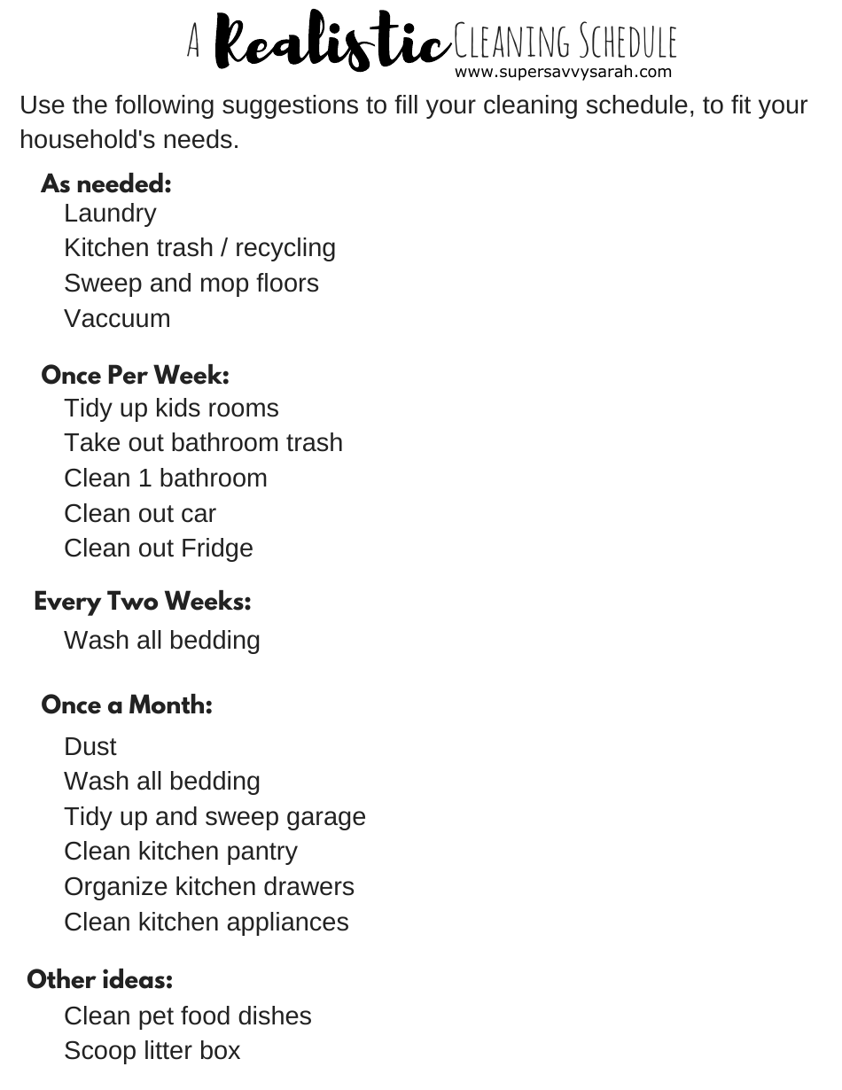 A Realistic Weekly Cleaning Schedule Template - Greyscale, Page 3