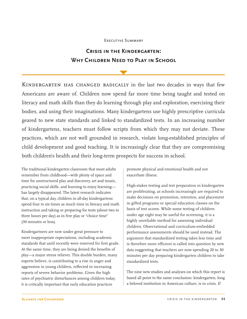 Crisis in the Kindergarten: Why Children Need to Play in School - Edward Miller, Joan Almon, Page 11