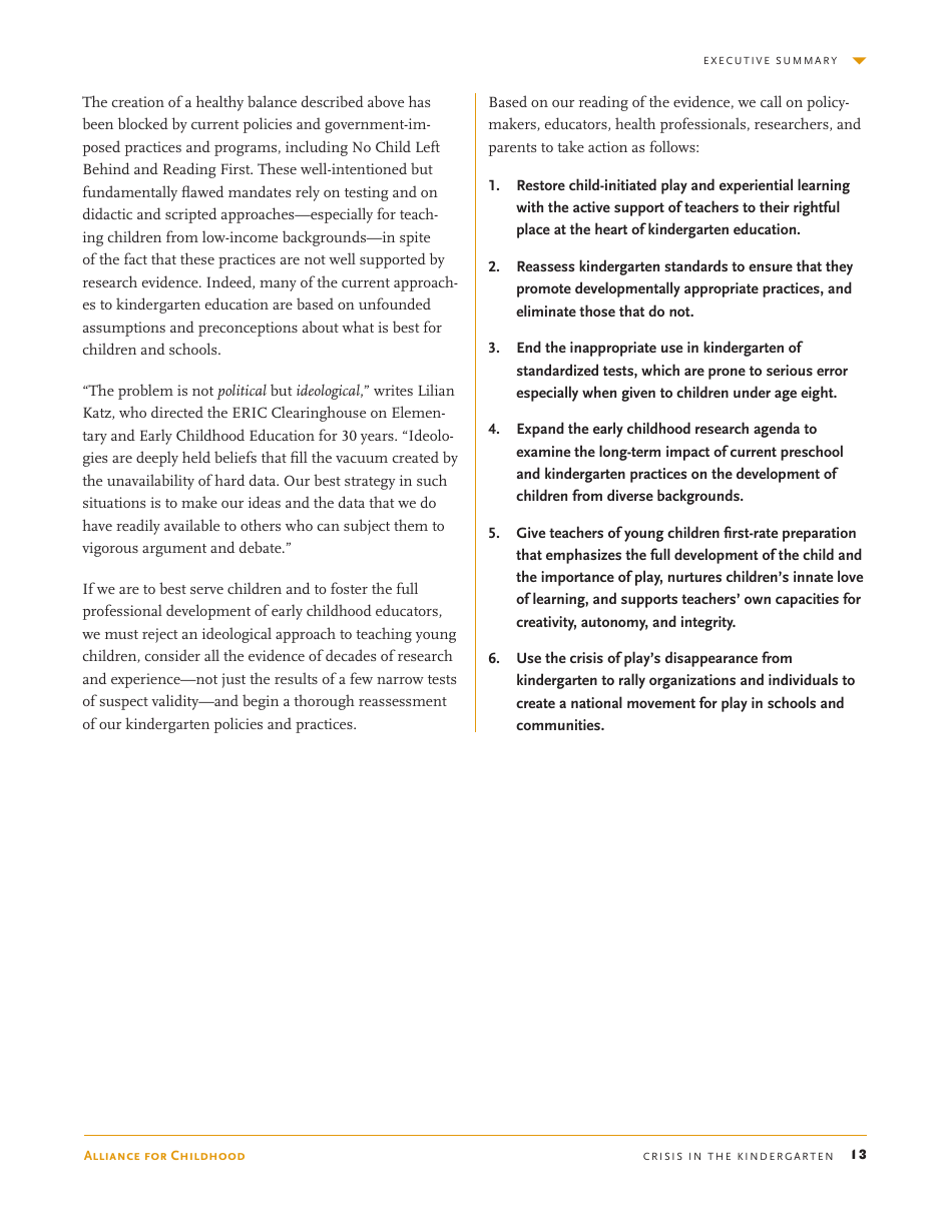 Crisis in the Kindergarten: Why Children Need to Play in School - Edward Miller, Joan Almon, Page 13