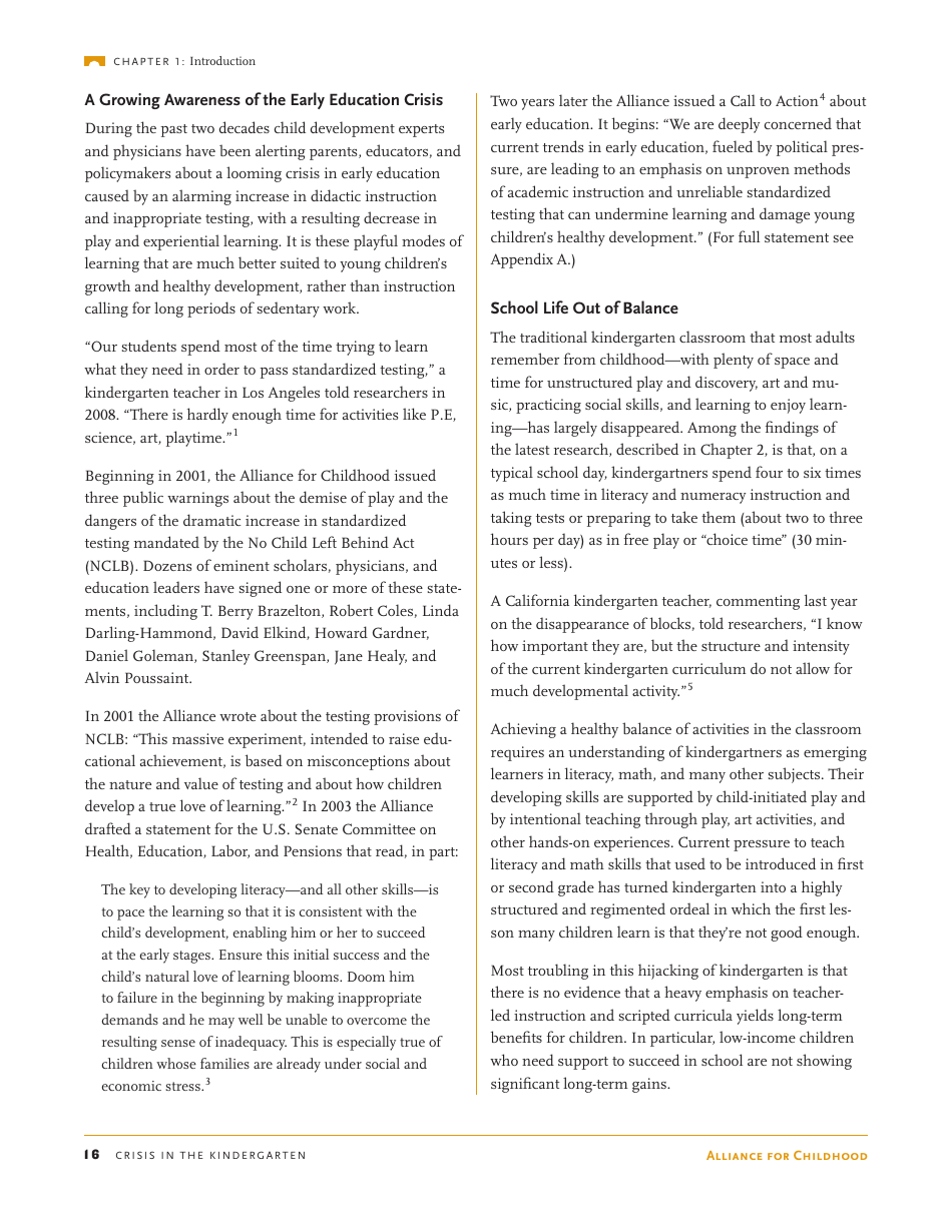 Crisis in the Kindergarten: Why Children Need to Play in School - Edward Miller, Joan Almon, Page 16